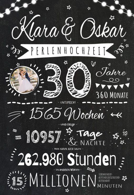 Meilensteintafel Chalkboard Geschenk 30. Hochzeitstag Perlenhochzeit Personalisiert Jubiläum Ehepaar Retro Lights 2