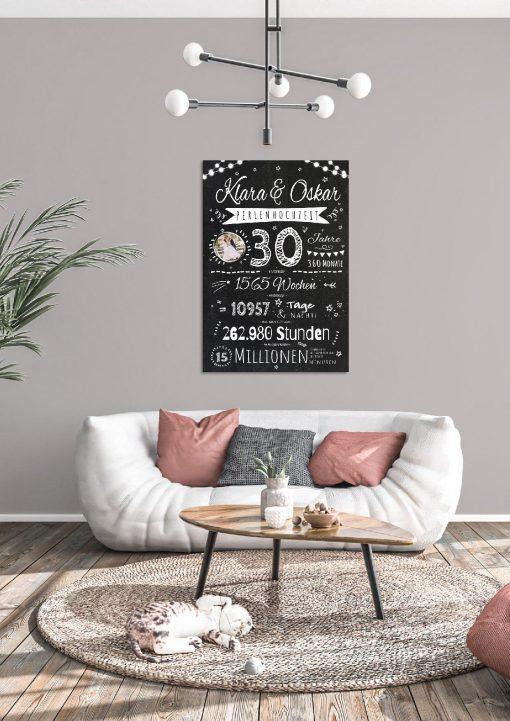 Meilensteintafel Chalkboard Geschenk 30. Hochzeitstag Perlenhochzeit Personalisiert Jubiläum Ehepaar Retro Lights04