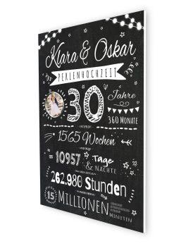 Meilensteintafel Chalkboard Geschenk 30. Hochzeitstag Perlenhochzeit Personalisiert Jubiläum Ehepaar Retro Lights07