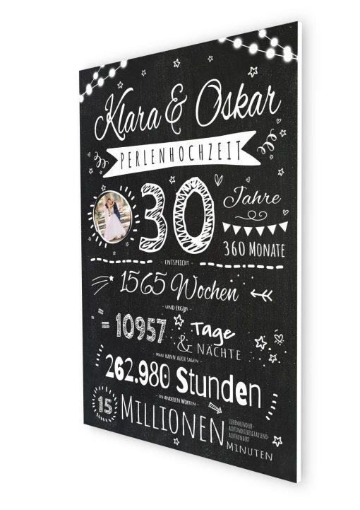 Meilensteintafel Chalkboard Geschenk 30. Hochzeitstag Perlenhochzeit Personalisiert Jubiläum Ehepaar Retro Lights07