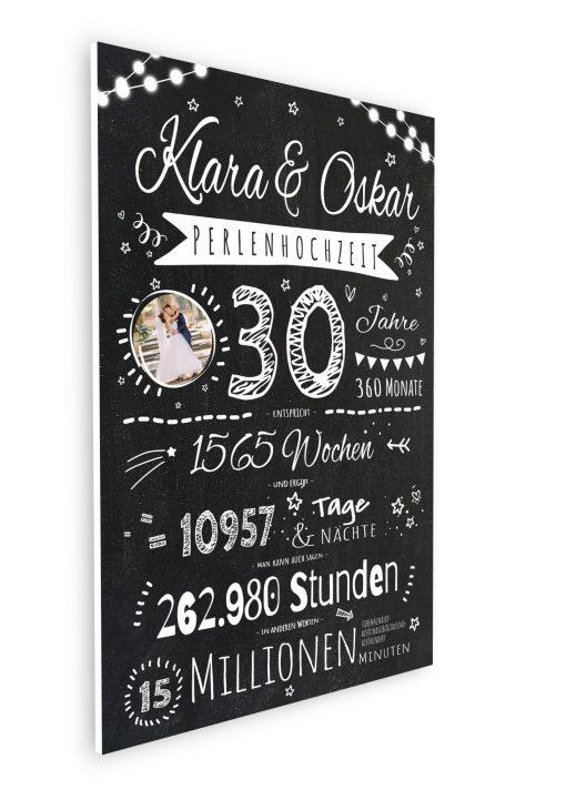 Meilensteintafel Chalkboard Geschenk 30. Hochzeitstag Perlenhochzeit Personalisiert Jubiläum Ehepaar Retro Lights08