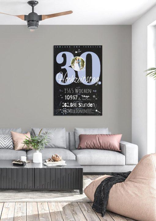 Meilensteintafel Chalkboard Geschenk 30. Hochzeitstag Perlenhochzeit Personalisiert Jubiläum Ehepaar Retro Lovely Blue03