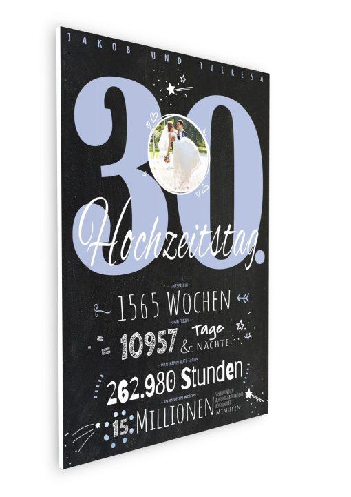 Meilensteintafel Chalkboard Geschenk 30. Hochzeitstag Perlenhochzeit Personalisiert Jubiläum Ehepaar Retro Lovely Blue08