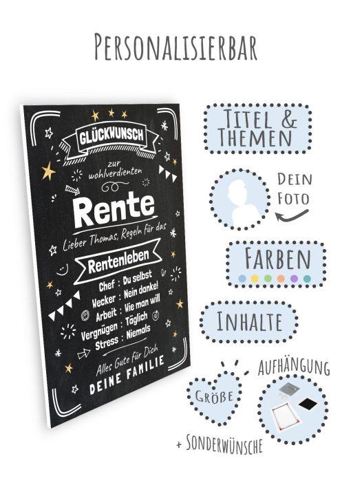 Meilensteintafel Chalkboard Geschenk Ruhestand Rente Personalisiert Abschied Pensionierung Kollege Frau Mann 309