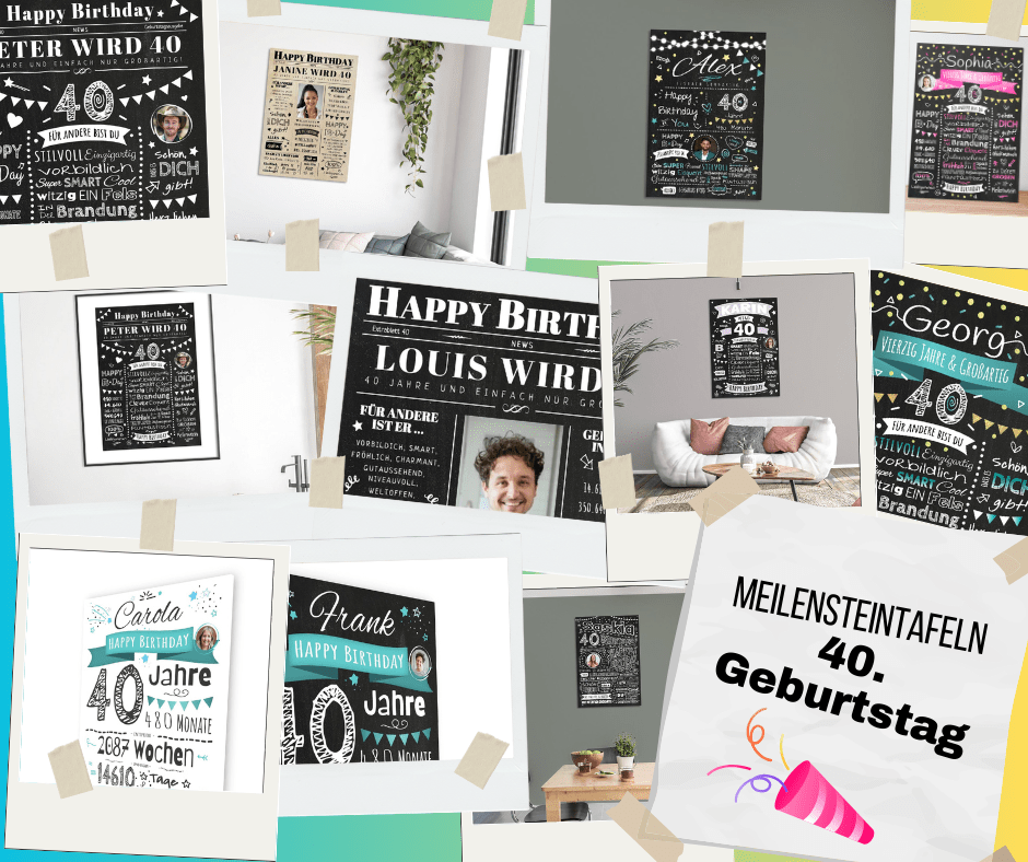 Meilensteintafel Geschenk 40. Geburtstag Chalkboard Geschenkidee Mann Frau Geburtstagszeitung