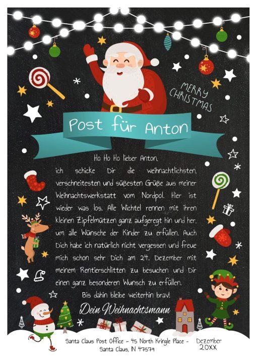 Brief Vom Weihnachtsmann Personalisiert Post Vorlage Chalkboard Meilensteintafel Kinder Weihnachten Türkis