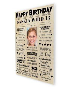 Meilensteintafel Chalkboard Geschenk 13. Geburtstag Zeitung Geburtstagsposter Personalisiert Teenager Mädchen Junge Happy News06