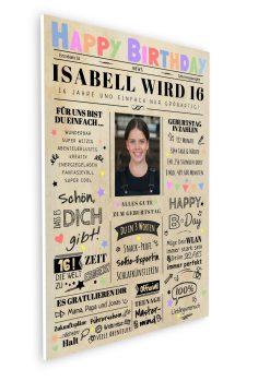 Meilensteintafel Chalkboard Geschenk 16. Geburtstag Zeitung Geburtstagsposter Personalisiert Teenager Mädchen Junge Happy News 007