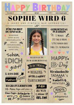 Meilensteintafel Chalkboard Geschenk 6. Geburtstag Zeitung Geburtstagsposter Personalisiert Mädchen Junge Happy News