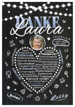 Meilensteintafel Chalkboard Geschenk Erzieherin Personalisiert Tagesmutter Tagesvater Abschied Danke Herz Lichterkette Blau