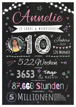 Meilensteintafel Chalkboard Geschenk 10. Geburtstag Personalisiert Junge Mädchen Geburtstagstafel Happy Lights Rosa