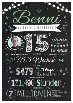 Meilensteintafel Chalkboard Geschenk 15. Geburtstag Personalisiert Teenager Junge Mädchen Geburtstagstafel Happy Lights Grün