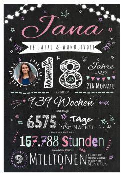 Meilensteintafel Chalkboard Geschenk 18. Geburtstag Personalisiert Volljährigkeit Junge Mädchen Geburtstagstafel Happy Lights Rosa