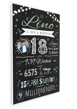 Meilensteintafel Chalkboard Geschenk 18. Geburtstag Personalisiert Volljährigkeit Junge Mädchen Geburtstagstafel Happy Lights07