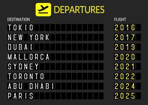 Geschenk Piloten Flughafen Abflugtafel Departure Board Reise Erinnerung Weltenbummler Personalisiert Aviation Luftfahrt Meilensteintafel 3lc