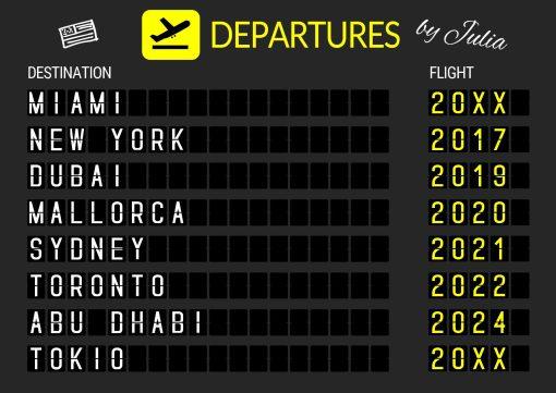 Geschenk Piloten Flughafen Abflugtafel Departure Board Reise Erinnerung Weltenbummler Personalisiert Aviation Luftfahrt Meilensteintafel 3lc Name