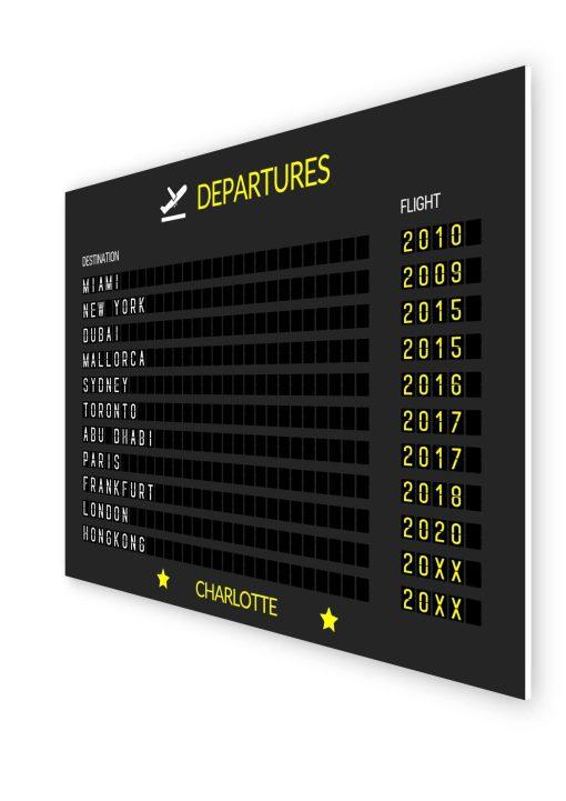 Geschenk Piloten Flughafen Abflugtafel Departure Board Reise Erinnerung Weltenbummler Personalisiert Aviation Luftfahrt Meilensteintafel Vielflieger 51