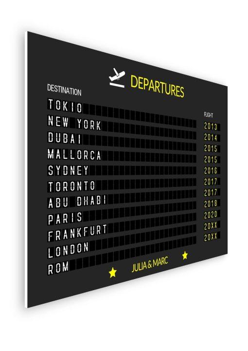 Geschenk Piloten Flughafen Abflugtafel Departure Board Reise Erinnerung Weltenbummler Personalisiert Aviation Luftfahrt Meilensteintafel Vielflieger 52