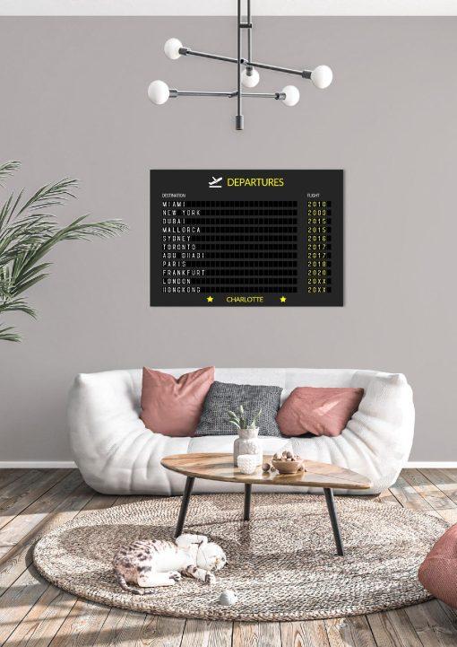 Geschenk Piloten Flughafen Abflugtafel Departure Board Reise Erinnerung Weltenbummler Personalisiert Aviation Luftfahrt Meilensteintafel Vielflieger4