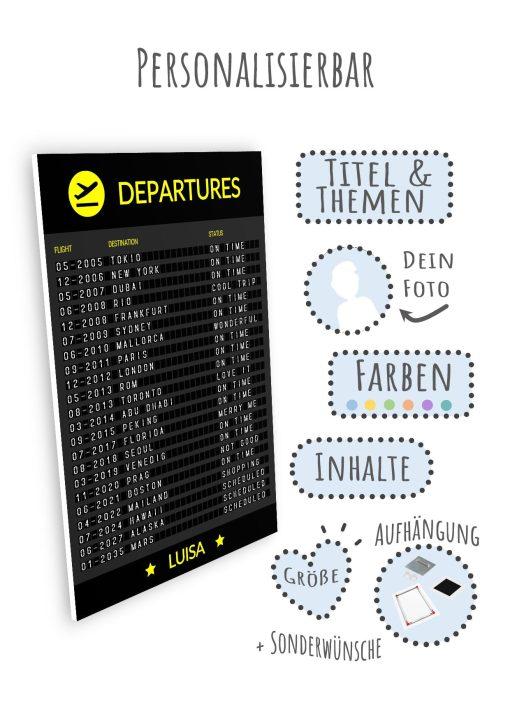 Meilensteintafel Chalkboard Departure Board Flughafen Abflugtafel Geschenk Personalisiert Vielflieger Aviation Weltenbummler Jetsetter09