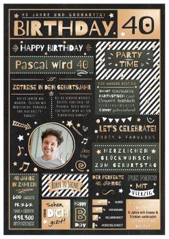 Meilensteintafel Chalkboard Geschenk 40. Geburtstag Personalisiert Geburtstagstafel Mann Frau Eleganz 4