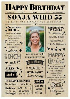 Meilensteintafel Chalkboard Geschenk 55. Geburtstag Zeitung Geburtstagsposter Jahrgangsposter Personalisiert Frau Mann Happy Birthday 2