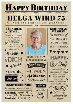 Meilensteintafel Chalkboard Geschenk 75. Geburtstag Zeitung Geburtstagsposter Jahrgangsposter Personalisiert Frau Mann Happy Birthday 2