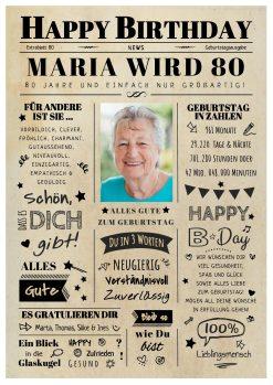 Meilensteintafel Chalkboard Geschenk 80. Geburtstag Zeitung Geburtstagsposter Jahrgangsposter Personalisiert Frau Mann Happy Birthday 2