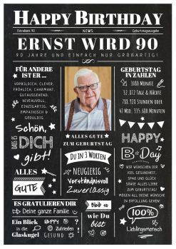 Meilensteintafel Chalkboard Geschenk 90. Geburtstag Zeitung Geburtstagsposter Jahrgangsposter Personalisiert Frau Mann Happy Birthday 3