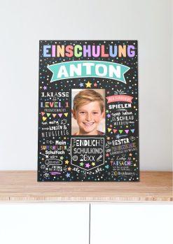 Meilensteintafel Chalkboard Geschenk Zur Einschulung Personalisiert Einschulungsposter Schulanfang Junge Mädchen Level 1 0005