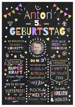 Meilensteintafel Chalkboard Geschenk 5. Geburtstag Personalisiert Geburtstagstafel Junge Mädchen Konfetti 1