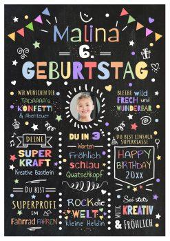 Meilensteintafel Chalkboard Geschenk 6. Geburtstag Personalisiert Geburtstagstafel Junge Mädchen Konfetti