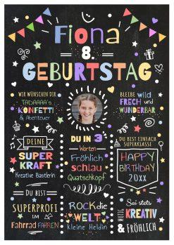 Meilensteintafel Chalkboard Geschenk 8. Geburtstag Personalisiert Geburtstagstafel Junge Mädchen Konfetti 1