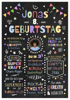 Meilensteintafel Chalkboard Geschenk 8. Geburtstag Personalisiert Geburtstagstafel Junge Mädchen Konfetti