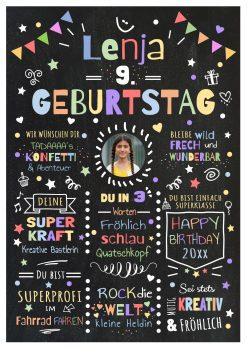 Meilensteintafel Chalkboard Geschenk 9. Geburtstag Personalisiert Geburtstagstafel Junge Mädchen Konfetti 1